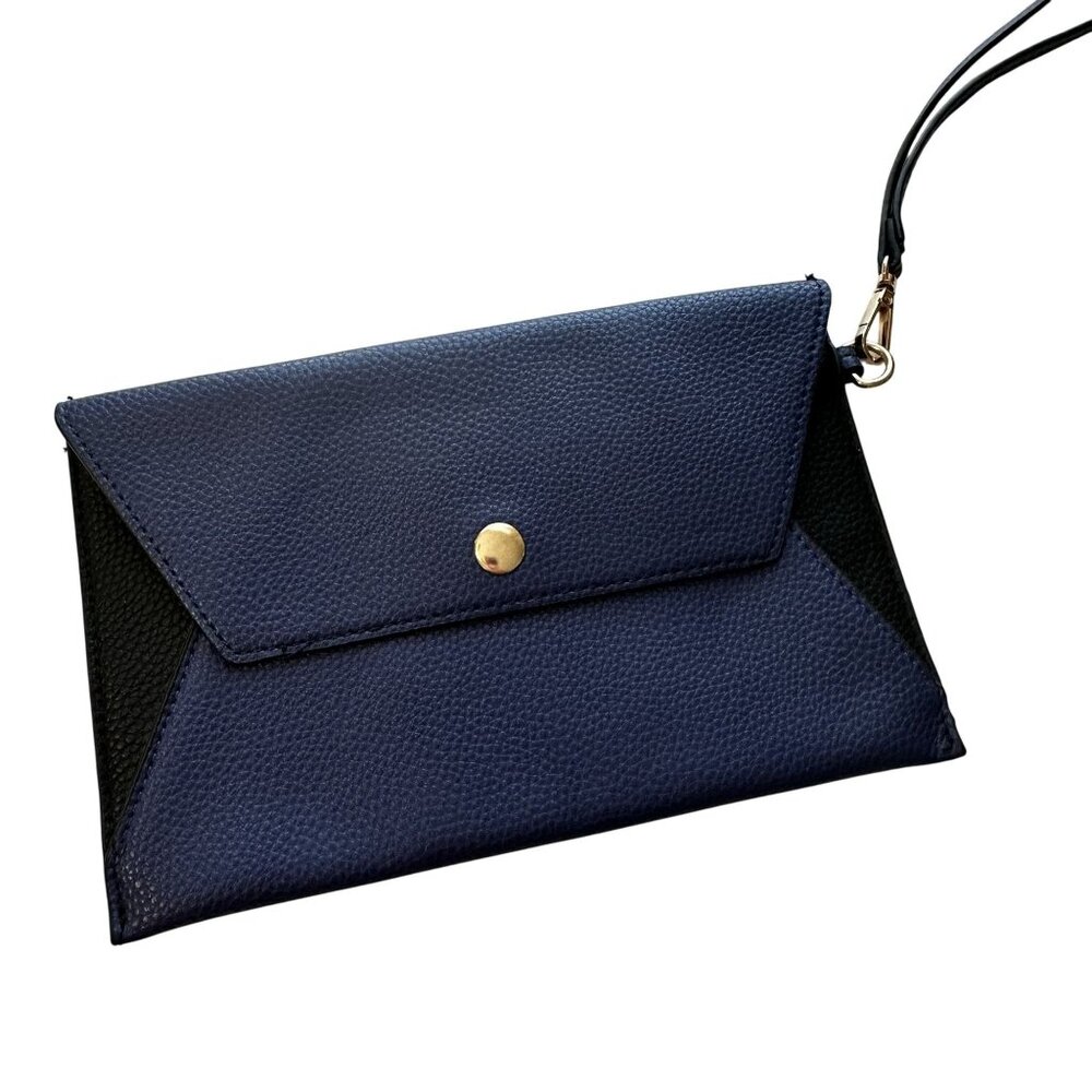 Womens Navy & Black Wristlet Clutch Gold Snap Closure 90s 80s Purse Evening